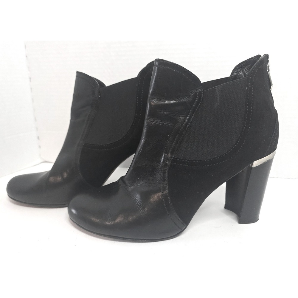 Donald J Pliner BONNIE Black Leather Suede Ankle Booties Block Heel Zipper 8.5